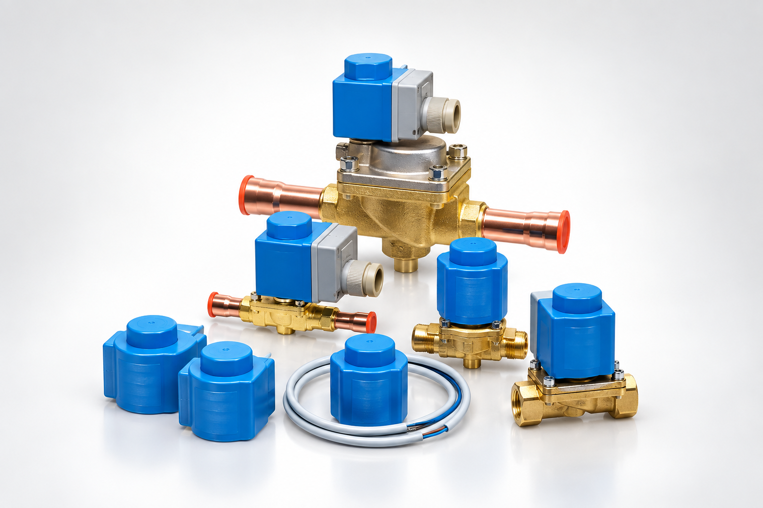 Válvulas solenoides em diferentes tamanhos